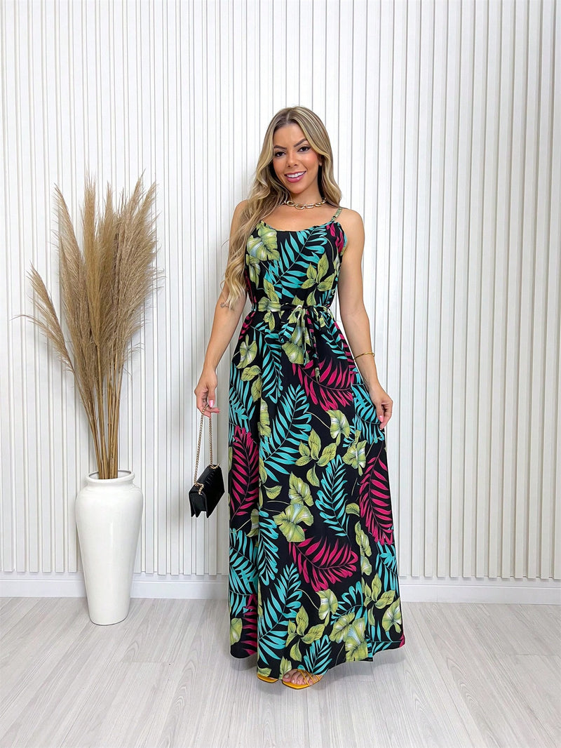 Vestido longo de alça moda Verão Estampas