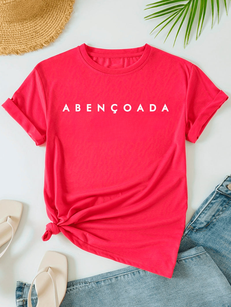 Camiseta T-shirt estampada 100% algodão leve confortável tendência moda feminina